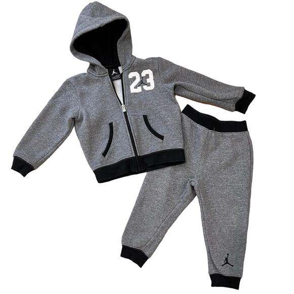 Nike Jordan Grey Black Matching Two-Piece Jogger Sweatsuit Set 24Months - Picture 1 of 5